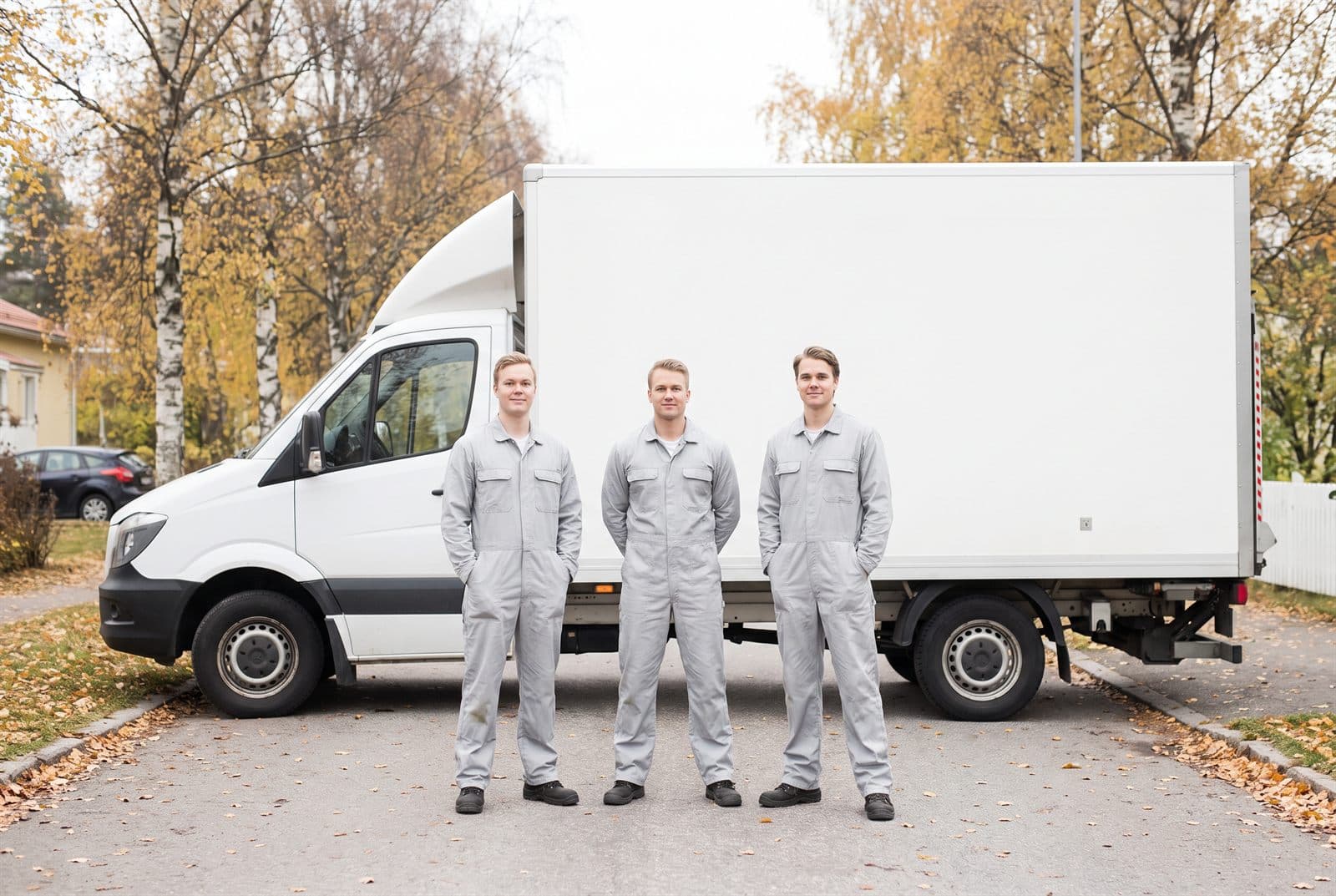 Flyttrutts team framför flyttbilen
